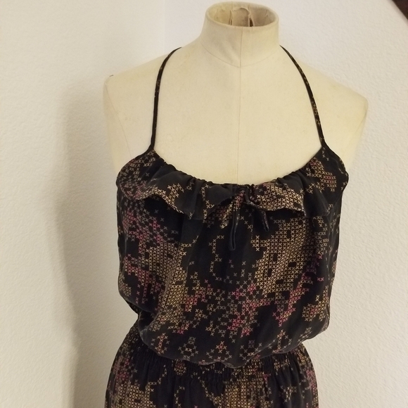 Parker Sz S 100%Silk Maxi Tank Dress Racer Back Whimsygoth Milkmaid Dark fairy - Picture 3 of 8